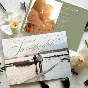 Reserve A Data Clássico de Caligrafia Verde Código QR Dois Foto