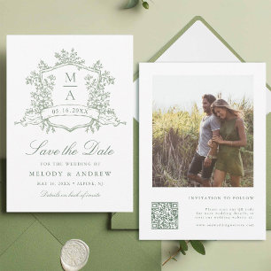 Reserve A Data Clássico Floral Crest Green - Foto de casamento ve