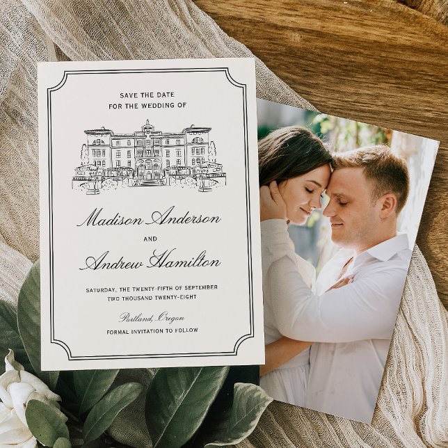Reserve A Data Clássico Foto de Ilustração de Casamento em Mansão (Criador carregado)