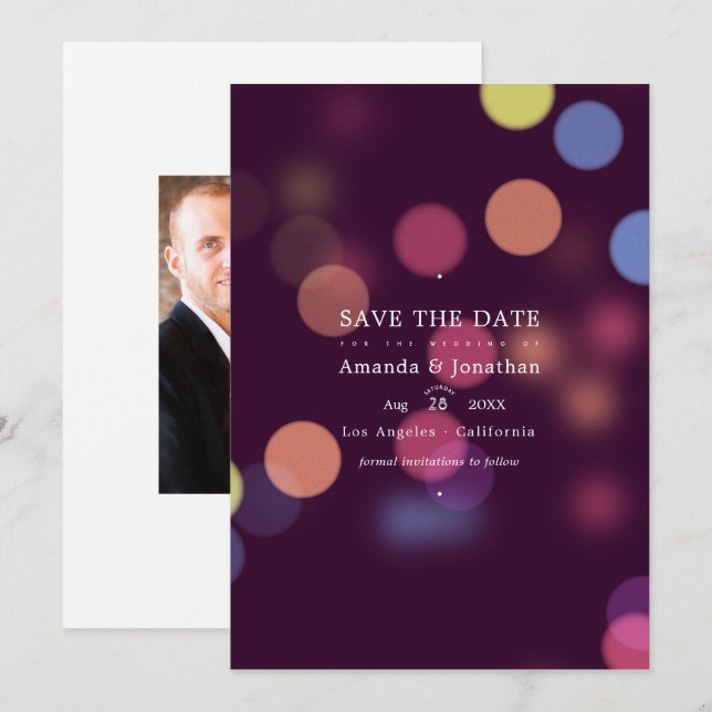 Reserve A Data Clássico Moderno Luzes de Casamento de Bokeh (Frente/Verso)