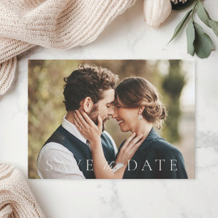 Reserve A Data Clássico Neutro Foto Casamento Save the Date