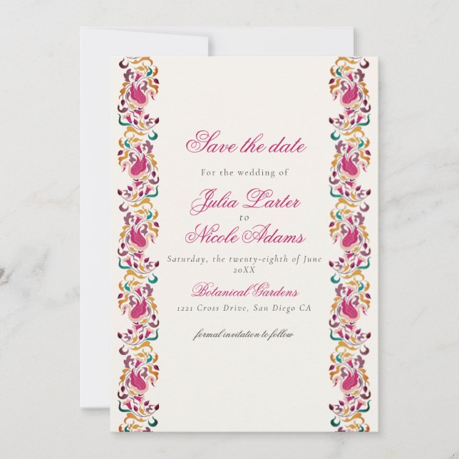 Reserve A Data Clássico Rosa Verde Amarelo Floral Cisne Pássaro C (Frente)