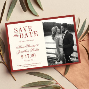Reserve A Data Clássico vintage vermelho marfim foto casamento 