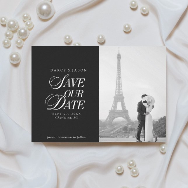 Reserve A Data Classy Black and White Elegant Save the Date Card (Criador carregado)