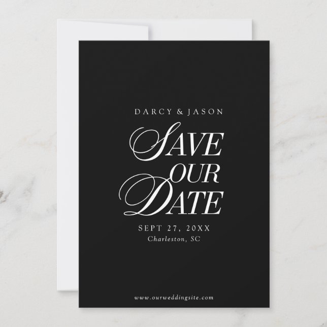Reserve A Data Classy Black and White Elegant Save the Date Card (Frente)
