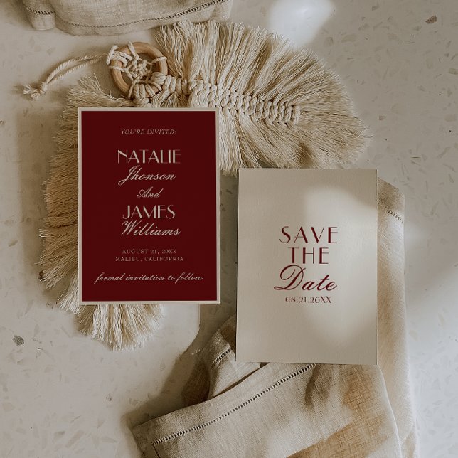 Reserve A Data Classy Burgundy Cream Fancy Old Money Wedding (Criador carregado)