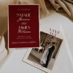 Reserve A Data Classy Burgundy Cream Old Money Photo Wedding<br><div class="desc">This modern & retro funky minimalist Wedding burgundy and cream Save The Date Template is great for you. If you are looking for a pretty, elegant and easy to customize deep red photo Wedding Save The Date Template. A very elegant simple ivory cream script wedding save the date on red...</div>