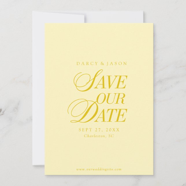 Reserve A Data Classy Butter Yellow Elegant Save the Date Card (Frente)