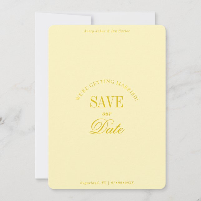 Reserve A Data Classy Butter Yellow Elegant Save the Date Card (Frente)