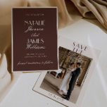 Reserve A Data Classy Chocolate Brown Old Money Photo Wedding<br><div class="desc">This modern & retro funky minimalist Wedding chocolate brown and ivory photo Save The Date Template is great for you. If you are looking for a pretty, elegant and easy to customize brownish image Wedding Save The Date Template .A very elegant simple ivory cream script wedding save the date on...</div>