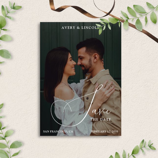 Reserve A Data Classy Elegant Black & White Photo Script Wedding (Criador carregado)