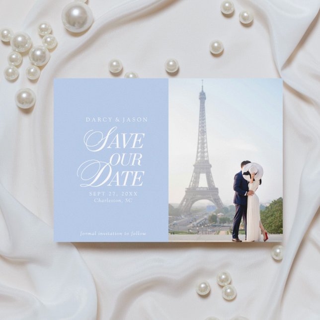 Reserve A Data Classy Pastel Blue Elegant Save the Date Card (Criador carregado)