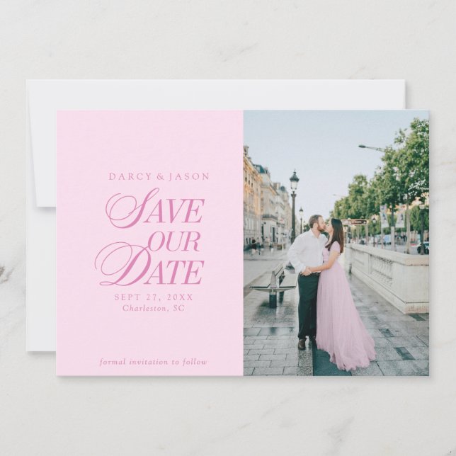 Reserve A Data Classy Pastel Pink Elegant Save the Date Card (Frente)