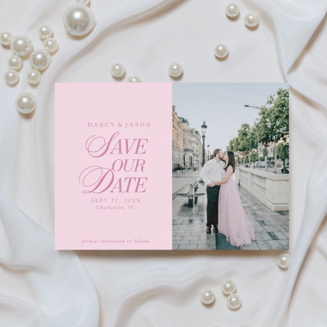 Reserve A Data Classy Pastel Pink Elegant Save the Date Card (Criador carregado)
