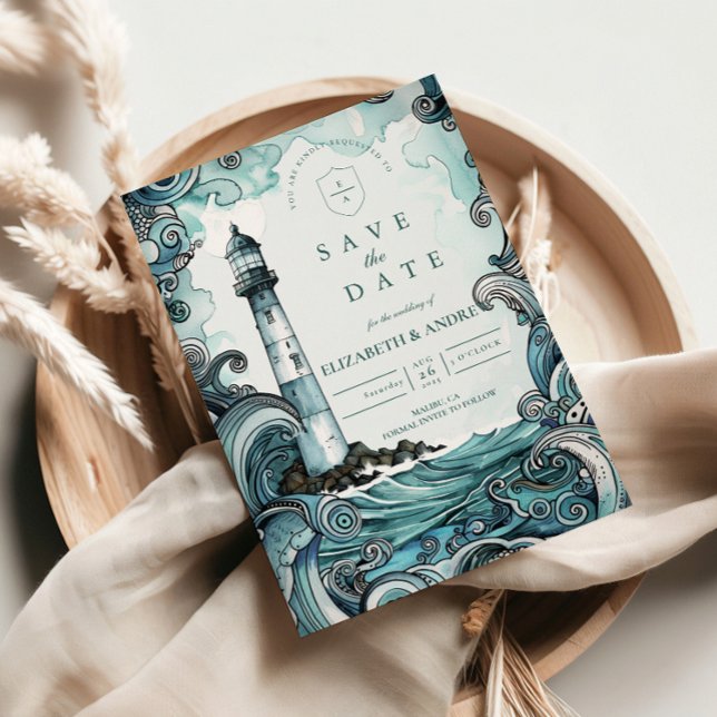 Reserve A Data Coastal Lighthouse Wave Wedding (Criador carregado)