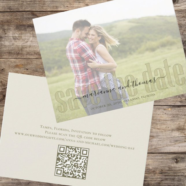 Reserve A Data Cód. QR de Foto Elegante Simples Vellum (Criador carregado)