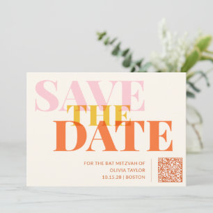 Reserve A Data Código QR Bat Mitzvah Retro Moderno Rosa e Laranja