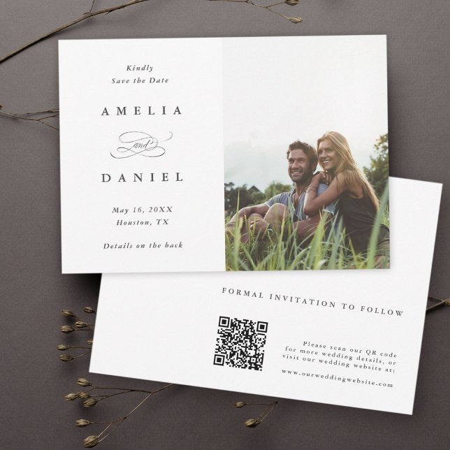 Reserve A Data Código QR Casamento de Foto Moderno Salvar a Data (Criador carregado)