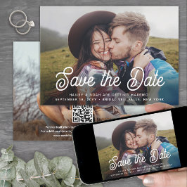 Reserve A Data Código QR Casamento Duas Fotos Script Retro Elegan