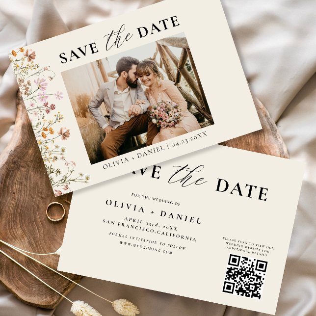 Reserve A Data Código QR Casamento Floral de Flor Selvagem (Criador carregado)