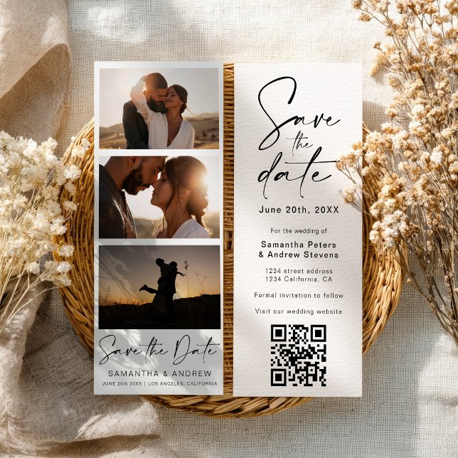 Reserve A Data Código Qr de 3 Fotografia Moderno Booth de Foto Sa (Modern Photo Booth 3-Photo Qr code Save The Date)