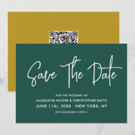 Reserve A Data Código QR de Análise de Caligrafia Dourada e Verde