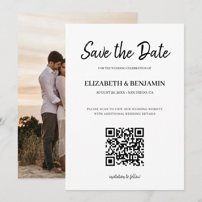 Reserve A Data Código QR de Caligrafia Elegante para Foto Salvar  (Frente/Verso)