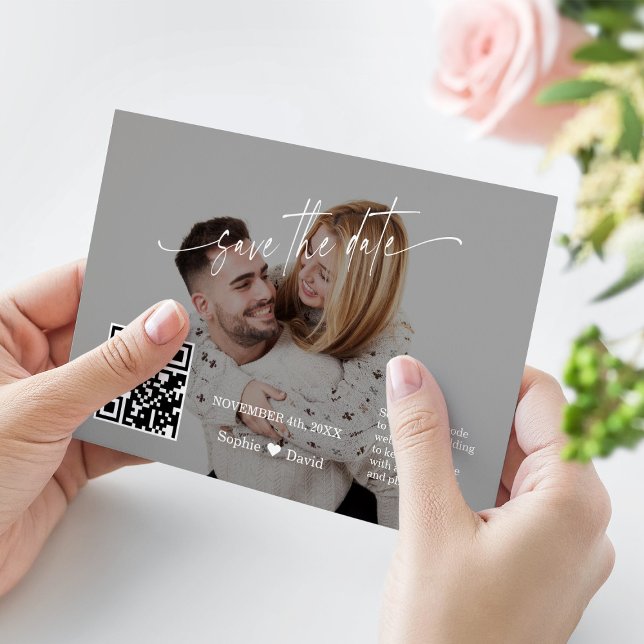 Reserve A Data Código QR de Caligrafia Moderna Foto Casamento   (Criador carregado)