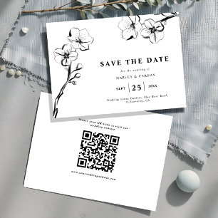Reserve A Data Código QR de Casamento Branco Floral Desenhado à M