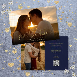 Reserve A Data Código QR de casamento com foto e coração em doura