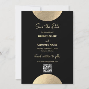 Reserve A Data Código QR de Casamento de Abstrato Preto e Dourado