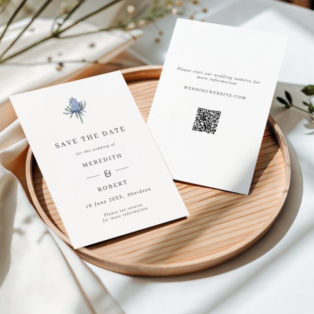 Reserve A Data Código QR de Casamento de Cardo em Aquarela Azul M (Criador carregado)