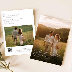 Reserve A Data Código QR de Casamento de Foto de Caligrafia Mínim