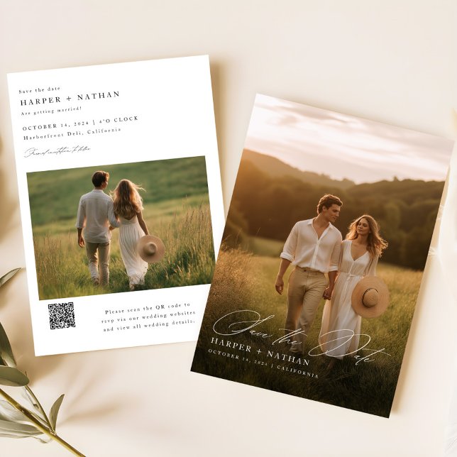 Reserve A Data Código QR de Casamento de Foto de Caligrafia Mínim (Criador carregado)