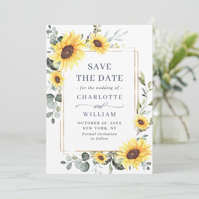 Reserve A Data Código QR de casamento de girassóis elegantes e eu (Em pé/Frente)