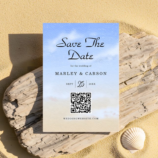 Reserve A Data Código QR de Casamento de Praia de Blue Sky Summer (Criador carregado)