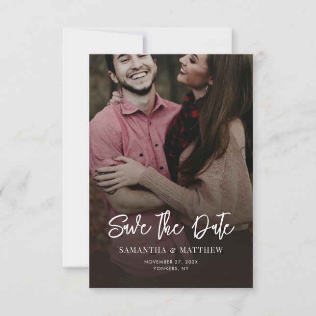 Reserve A Data Código QR de Casamento Elegante de Foto Escrito Ma (Frente)