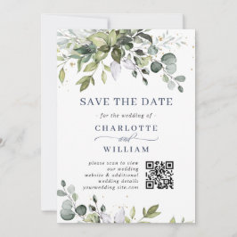 Reserve A Data Código QR de Casamento Eucalyptus com Aquarela Ele