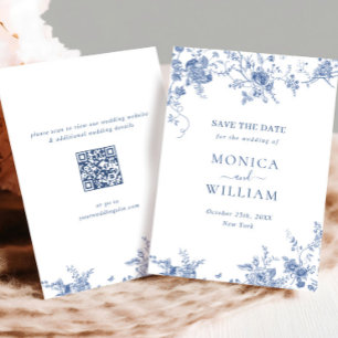 Reserve A Data Código QR de Casamento Floral Francês Azul Vitoria