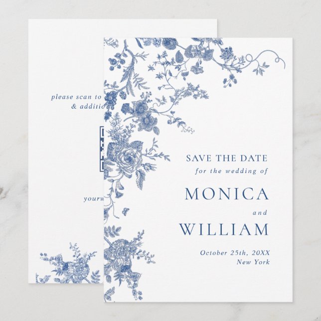 Reserve A Data código QR de casamento no jardim francês azul vito (Frente/Verso)