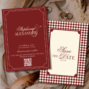 Reserve A Data Código QR de casamento Old Money xadrez vermelho p