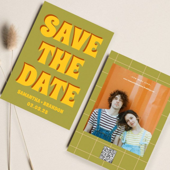 Reserve A Data Código Qr de Casamento Retro Groovy Ousado & Brilh (Criador carregado)