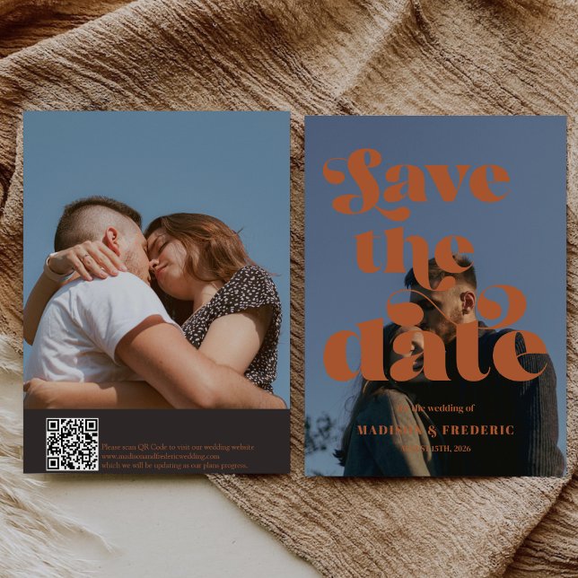 Reserve A Data Código QR de Casamento Retro Script  (Criador carregado)