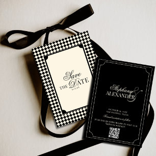 Reserve A Data Código QR de casamento Xadrez Preto e Marfim Old M