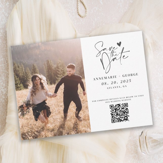 Reserve A Data Código QR de Foto de Caligrafia em Marfim Moderno (Criador carregado)