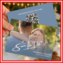 Código QR de Foto de Casamento Azul Empoeirado Ele
