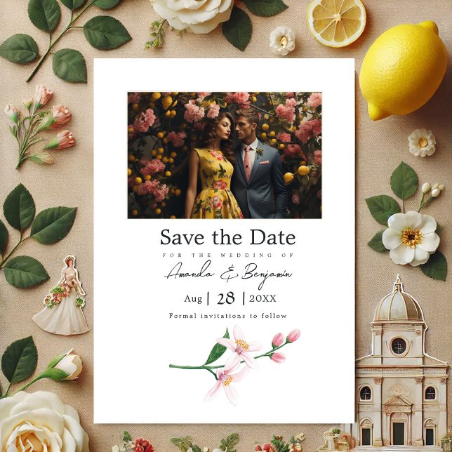 Reserve A Data Código QR de Foto de Casamento Botânico de Lemon I (Italian Lemon Botanical Wedding Photo QR Code Save The Date)