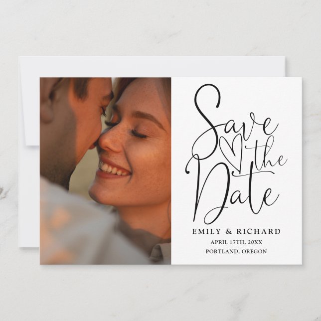 Reserve A Data Código QR de foto de casamento elegante preto e br (Frente)