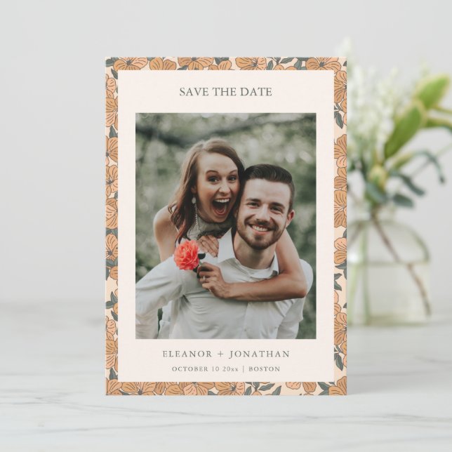 Reserve A Data Código QR de Foto de Casamento Floral Amarelo Boho (Em pé/Frente)