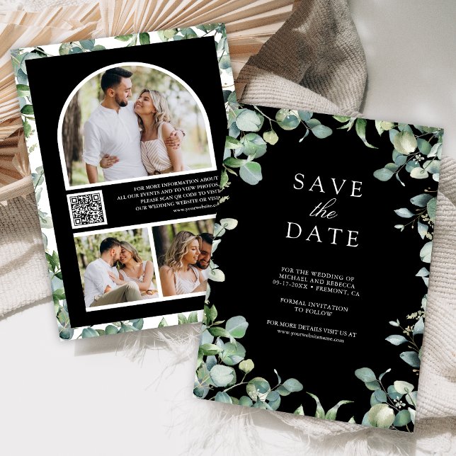 Reserve A Data Código QR de Foto de Eucalipto Preto de Casamento (Criador carregado)